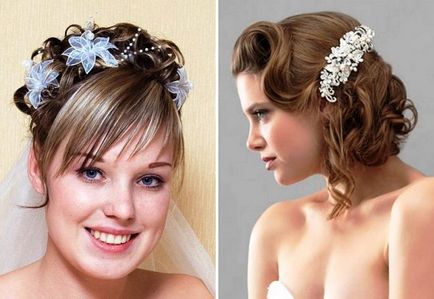 Gyönyörű esküvői frizurák közepes haj - a fátylat, frufru, tiara, virágok (közepes) Gyönyörű esküvői frizurák közepes haj - a fátylat, frufru, tiara, virágok