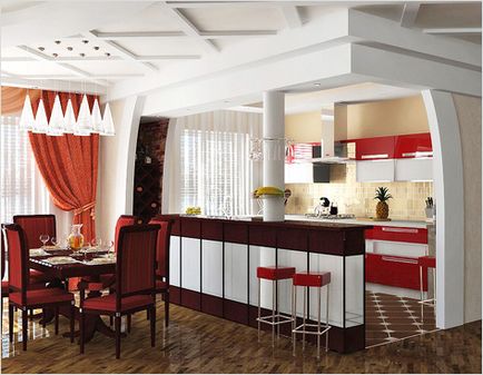 Konyha-étkező (44 fotó) terv kombinált konyha vizuálisan külön területeket