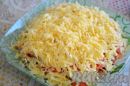 Saláta csirke, gomba, paradicsom és a sajt - a recept egy fotó