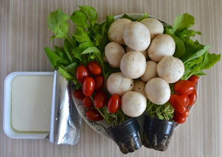 Saláta grillezett gombával és paradicsommal - a recept egy fotó