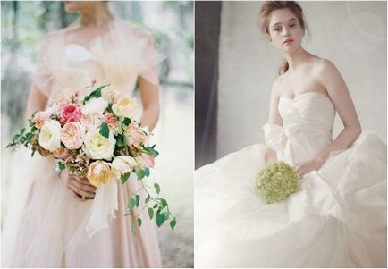 Esküvői csokrok elefántcsont színű a ruha alatt, a kombináció a különböző színek, fotók