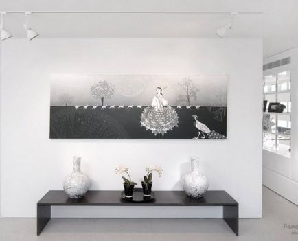 Belsőépítészet és a nappali egy minimalista stílusban, elrendezése ötletek a fotó