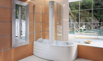 Belső fürdő zuhanyzóval és fotó design fürdőszoba zuhanyzóval