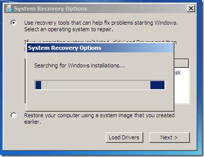 Recovery be- vagy indítási javítás (Windows 7)