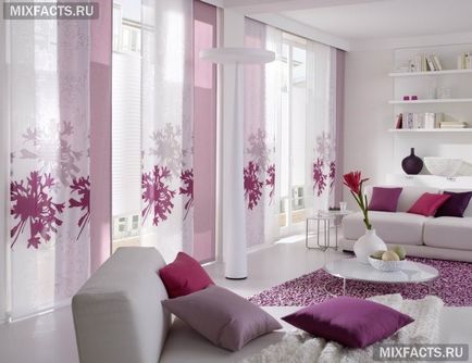 A design az ablakok a nappaliban ötletek és képek (japán függönyök a nappaliban) A design az ablakok a nappaliban ötletek és képek