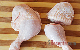 Hogyan helyesen vágni a csirkét részek - lépésről lépésre recept fotók