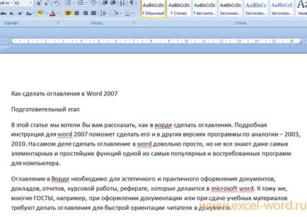 Hogyan készítsünk egy tartalomjegyzéket a Word 2007, 2003, 2010 szó tanfolyam és előadás
