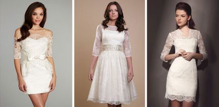 Rövid esküvői ruhák 2017 csipke, dús és a vonat