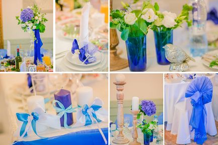 Kék esküvő - a színösszeállítás, dekorációval
