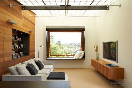 A modern design az ablakok a nappali, egy szoba két vagy három nagy és a kis ablakok