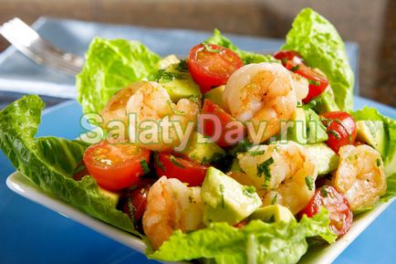 Saláta garnélával és paradicsommal - olyan alacsony kalóriatartalmú recept fotókkal és videó