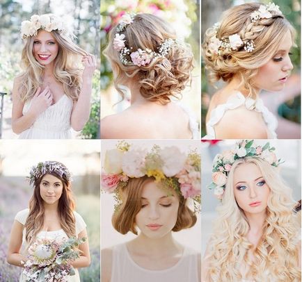 Esküvői frizurák koszorúk, nőies frizurák és a hajvágás, hajápolás, szépség és divat
