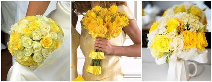 Sárga menyasszonyi csokor - tanácsot választott, mint amit a színek alkotják, fotó