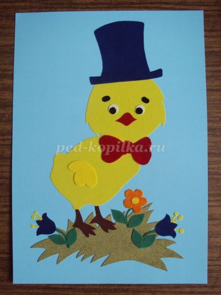 Прилагане на цветна хартия с ръце пиле за деца 7-9 години с шаблони