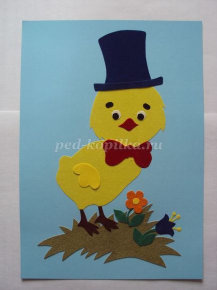 Прилагане на цветна хартия с ръце пиле за деца 7-9 години с шаблони