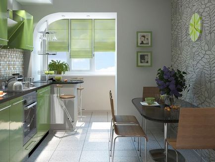 Кухненски дизайн, съчетан с балкон (снимка) разполага оформление