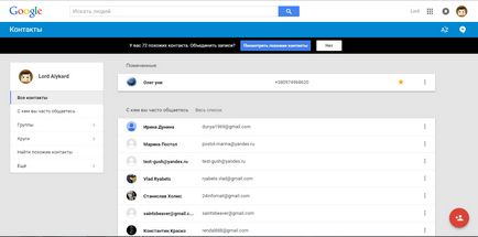 Google (Google) контакти, които добавяте, премествате внос и изтривате контакти
