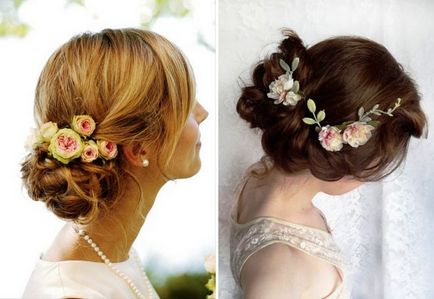 Красиви сватбени прически за средна коса - с воал, бретон, диадема, цветя