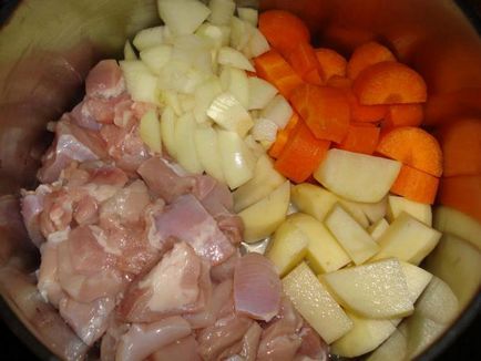 Пиле яхния с моркови и лук
