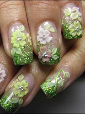 Обем дизайн нокти със снимки и видео насипни нокти с цветя и циментова замазка