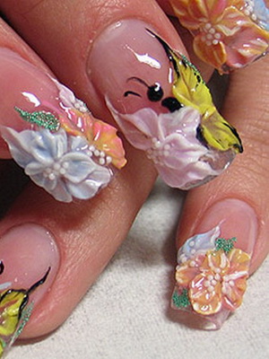 Обем дизайн нокти със снимки и видео насипни нокти с цветя и циментова замазка