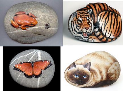 Рисунки на животни, камъни, декоративни нефт и боя с ръцете си снимка