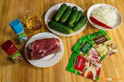 Корейски салата с краставици и месо - стъпка по стъпка рецепти снимки