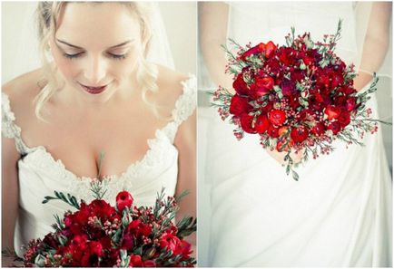 Сватбен букет от червени рози - опции, за да се комбинират с други цветове, снимки