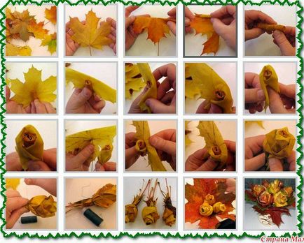 Topiary на есенни листа с техните ръце стъпки от кленови листа, майстор-клас на сухо