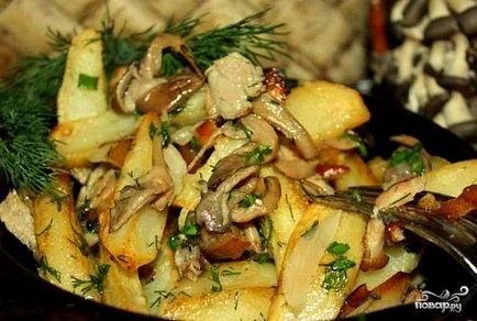 Oyster гъби, пържени картофи - една стъпка по стъпка рецепта със снимки на