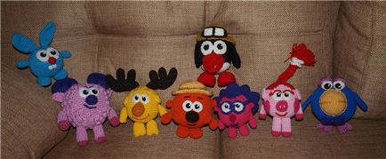Трикотажни Smeshariki Croche, таралеж, Нюша и Sovunya - плетени играчки - схема на една кука - проект на автора