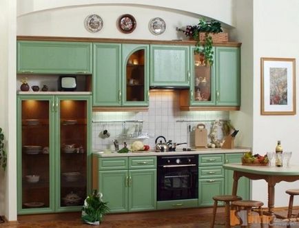 Green Кухненски дизайн в нюанси на зелено, с примери снимка