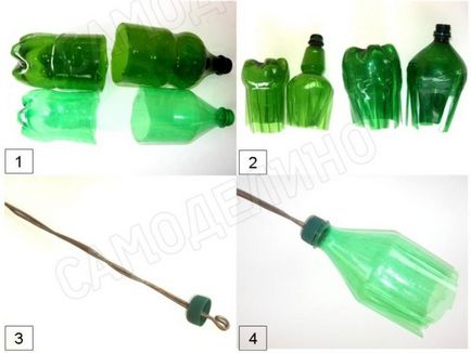 Палма от пластмасови бутилки с ръцете си стъпки за начинаещи, снимки