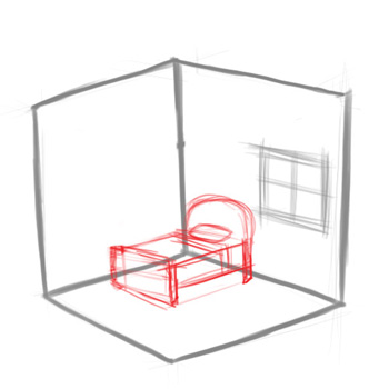 Как да нарисува една стая с мебели 