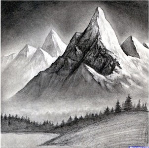 Как да се направи пейзаж с планини в етапа молив - уроци по рисуване - полезен за artsphera