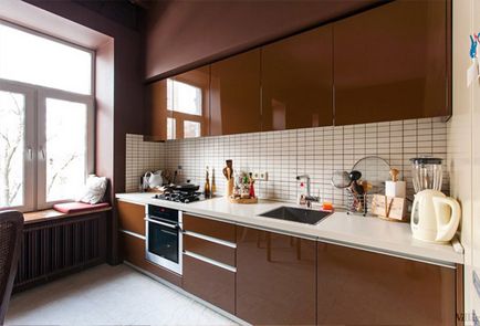 Brown кухненски интериор - снимка, дизайн, декорация