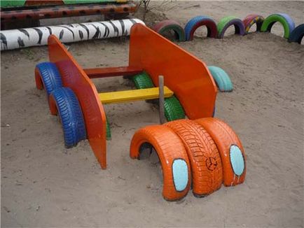 Машини за детска площадка със собствените си ръце, и идеята за изграждане на снимка на гумите и дърво