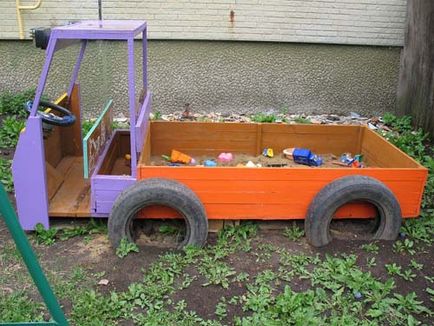 Машини за детска площадка със собствените си ръце, и идеята за изграждане на снимка на гумите и дърво