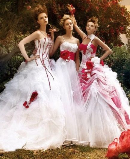 Сватбени рокли с червени елементи - ефектни акценти (41 снимки)