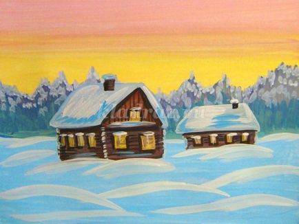 Зимни стъпка по стъпка пейзаж рисуване гваш за деца