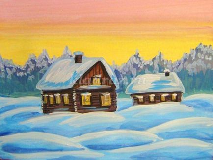 Зимни стъпка по стъпка пейзаж рисуване гваш за деца