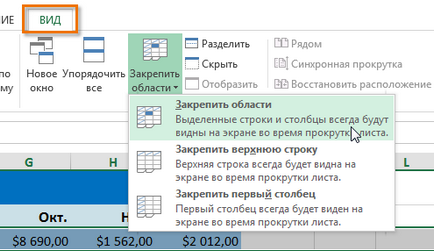 Excel 2013 фиксиране области в Excel - замразяване на редове и колони (линия) Excel 2013 фиксиране области в Excel - замразяване на редове и колони