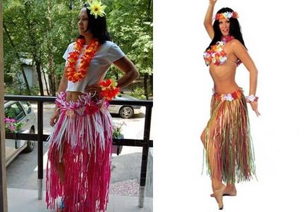 Хавайска пола с ръцете си от торби за боклук, както и колани Raffi