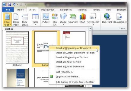 Как да създадете персонализирани покриване на страници в Microsoft Word 2010