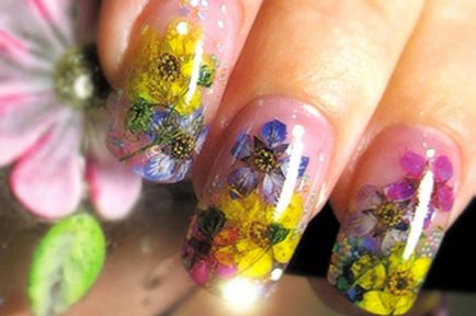Маникюр с сухи цветя у дома, красиви нокти - допълнение към вашия имидж