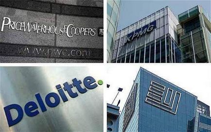 Одиторски четирите големи PricewaterhouseCoopers, Deloitte, Ernst & усилвател; млад, KPMG