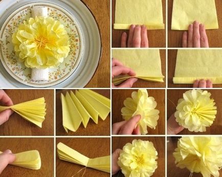 Цветя от салфетки с ръцете си - как да се направи цветя и букети за стъпка по стъпка снимка