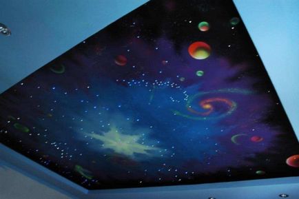 Снимки и видео на извънбордов, се простират таван със снимка на небето, видовете галактики, звезди небето, 3d