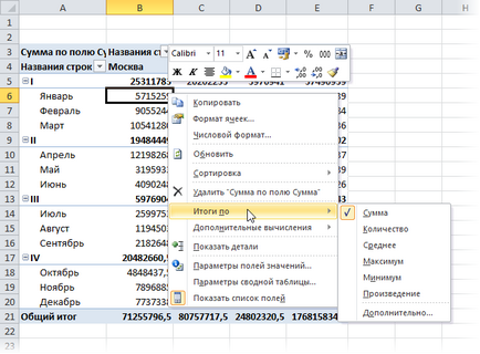 Настройка изчисления в PivotTables