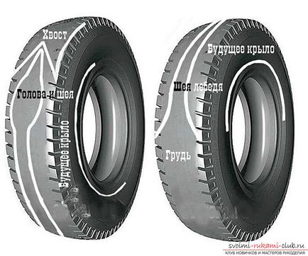 Изделия от гуми, статии от гумите с ръцете си, как да се направи лебед от стара гума се отклонява навън